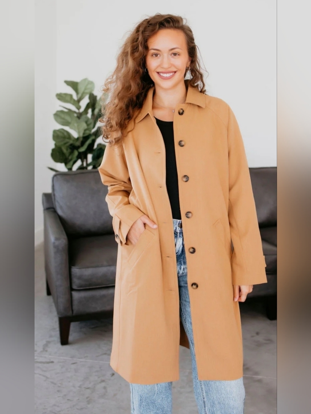 Hem & Thread Camel Trench Coat - Picture 3 of 8